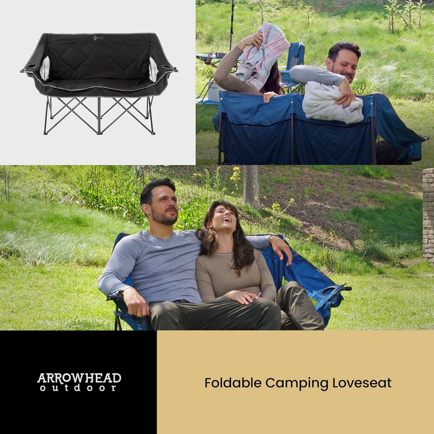 ARROWHEAD OUTDOOR Portable Folding Double Duo Camping Chair Loveseat w/ 2 Cup & Wine Glass Holder, Carrying Bag, Supports up to 500lbs - Image 7