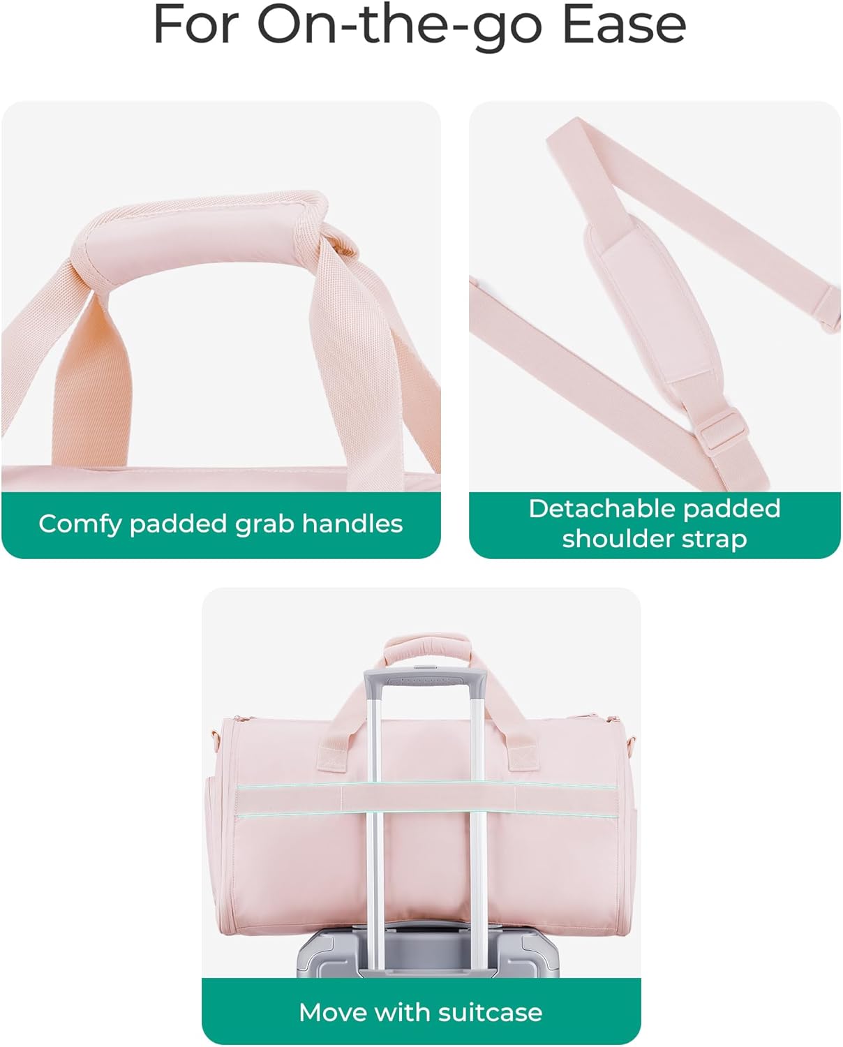 Garment Duffel Bag, Convertible 2-in-1 Puffy Water-Resistant Carry-On with Shoe Compartment, Khaki - Image 6