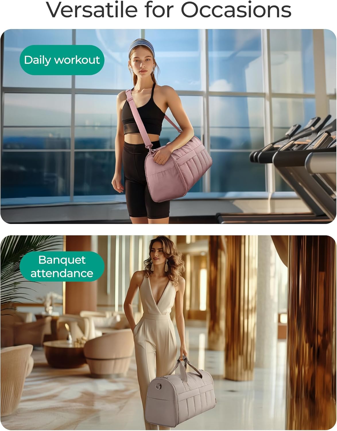 Garment Duffel Bag, Convertible 2-in-1 Puffy Water-Resistant Carry-On with Shoe Compartment, Khaki - Image 7