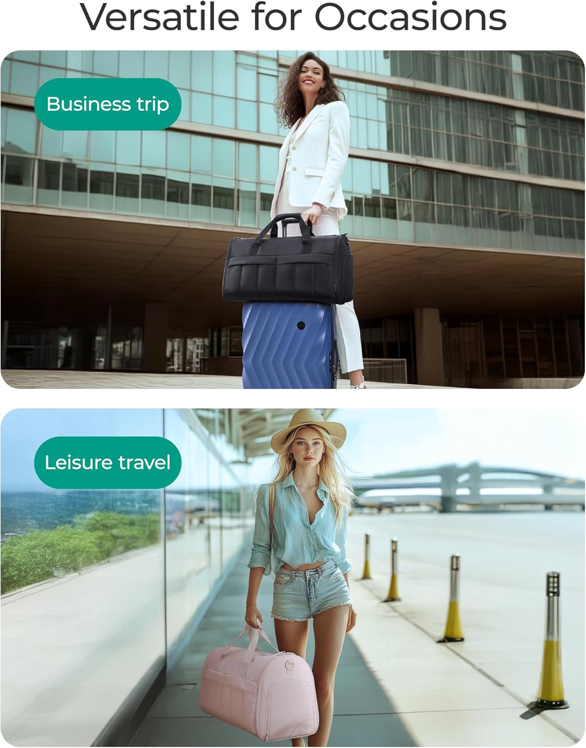 Garment Duffel Bag, Convertible 2-in-1 Puffy Water-Resistant Carry-On with Shoe Compartment, Khaki - Image 8