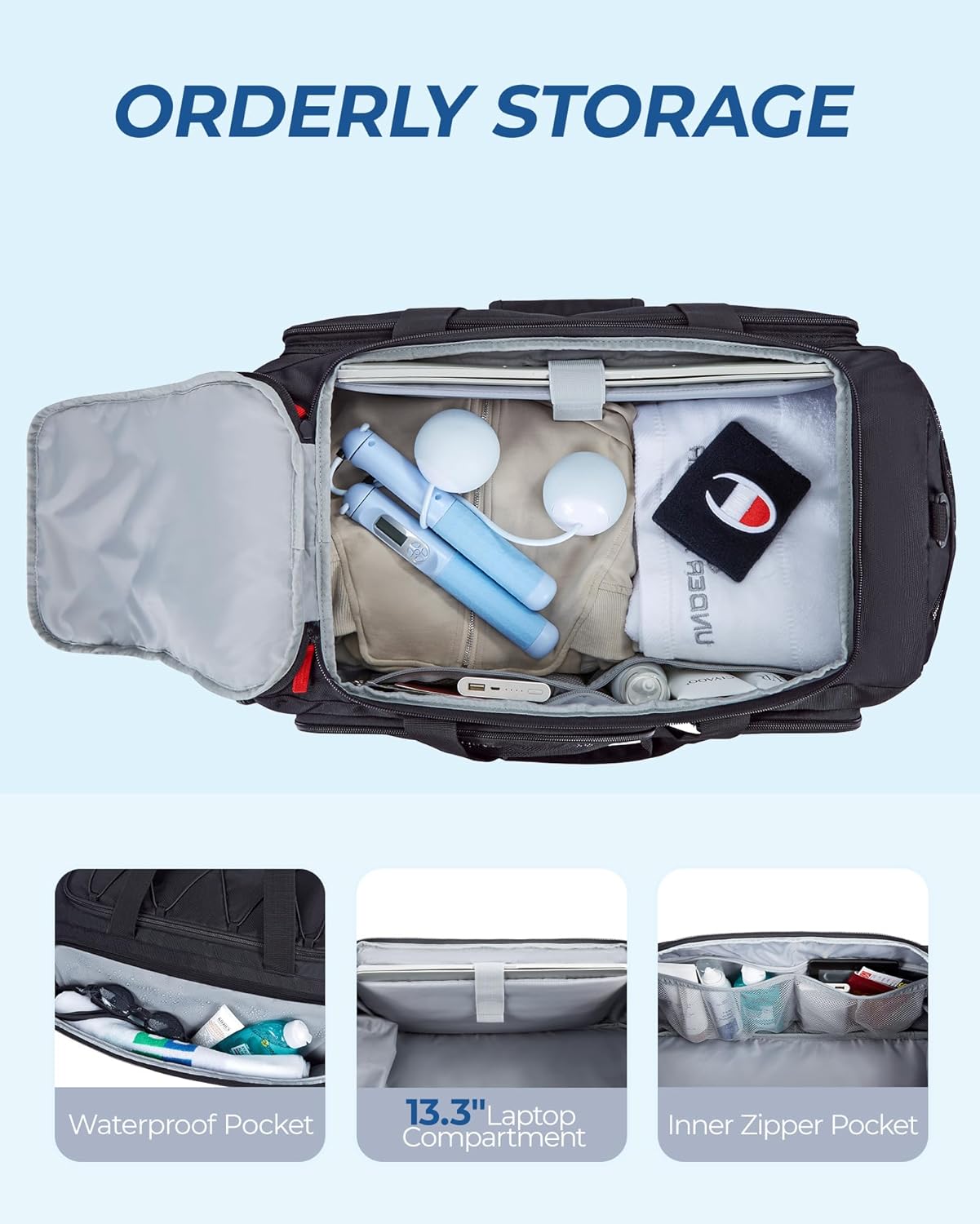 Gym Bag for Women & Men, 35L Sports Travel Duffel Bag with Shoe Laptop Compartment,Anti-Theft Carry On Weekender Bag for Airplane,Workout Overnight Backpack for Travel,Black - Image 4