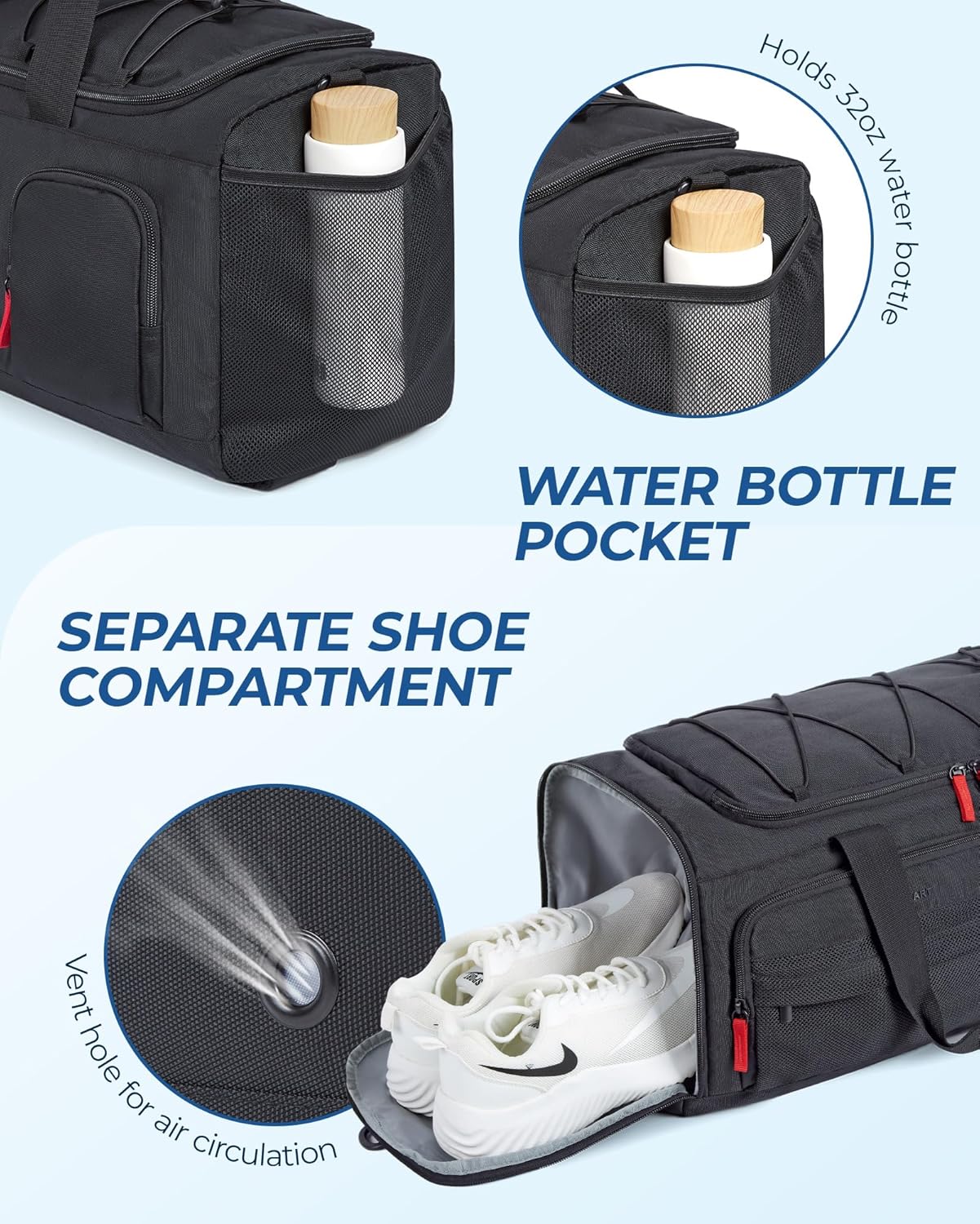 Gym Bag for Women & Men, 35L Sports Travel Duffel Bag with Shoe Laptop Compartment,Anti-Theft Carry On Weekender Bag for Airplane,Workout Overnight Backpack for Travel,Black - Image 5