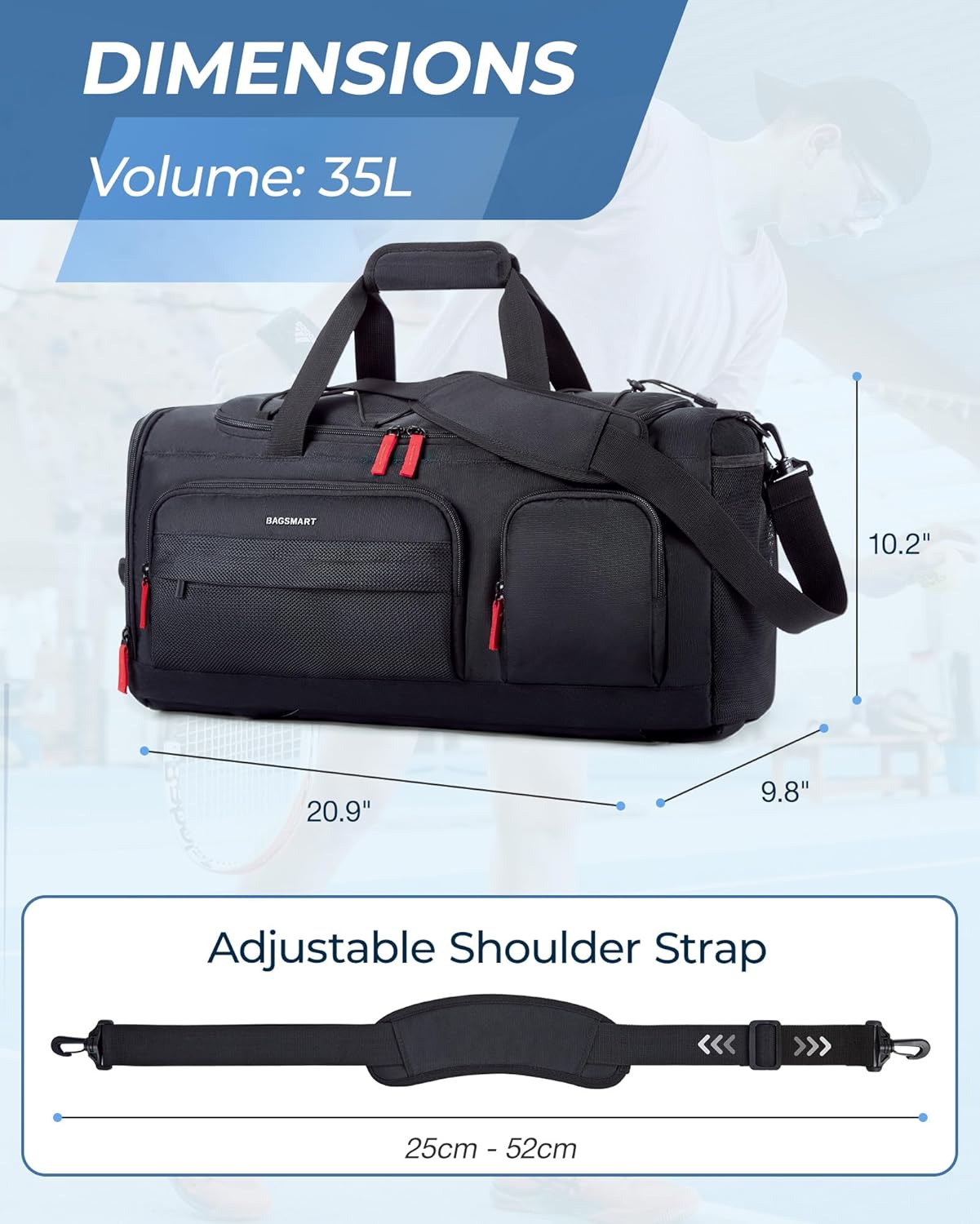 Gym Bag for Women & Men, 35L Sports Travel Duffel Bag with Shoe Laptop Compartment,Anti-Theft Carry On Weekender Bag for Airplane,Workout Overnight Backpack for Travel,Black - Image 7