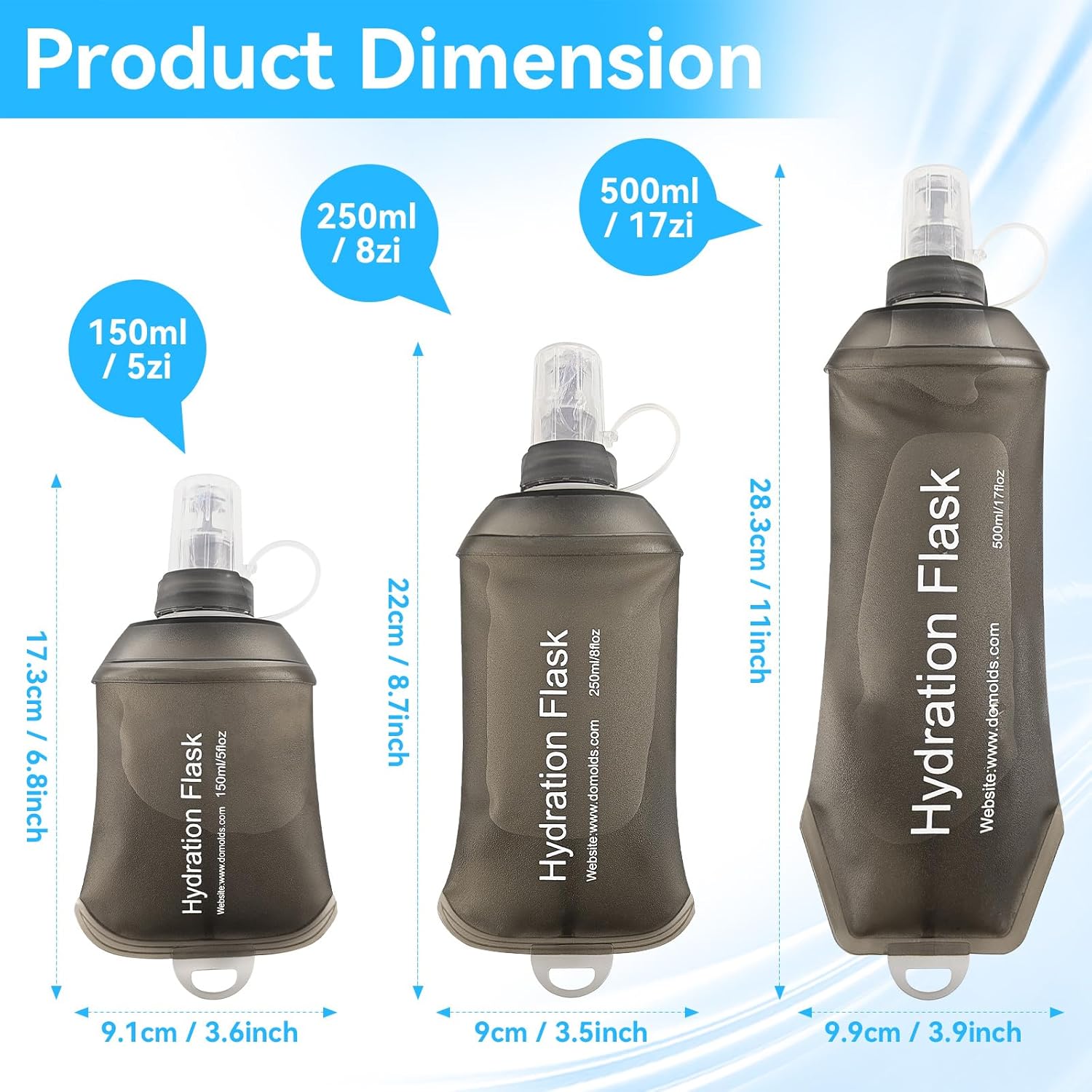 FR 250ml Soft Flask, Collapsible Soft Water Bottle for Hydration Packs - Running & Hiking Folding Water Bottle (White) - Image 2