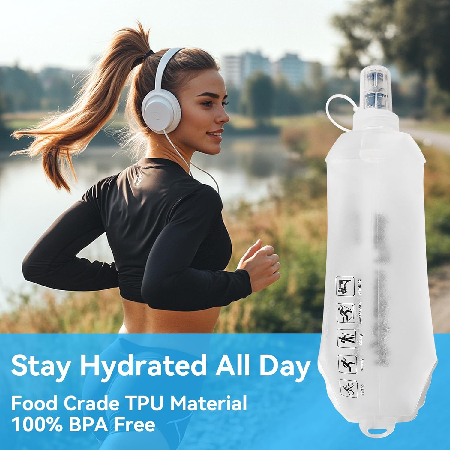 FR 250ml Soft Flask, Collapsible Soft Water Bottle for Hydration Packs - Running & Hiking Folding Water Bottle (White) - Image 5