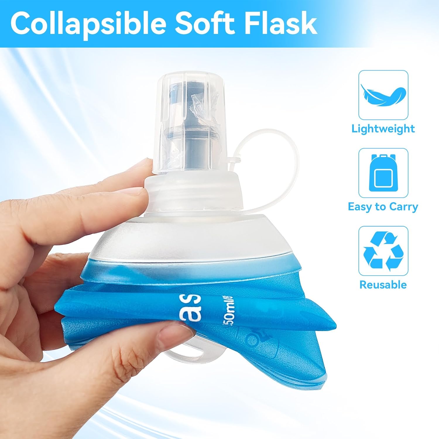 FR 250ml Soft Flask, Collapsible Soft Water Bottle for Hydration Packs - Running & Hiking Folding Water Bottle (White) - Image 6
