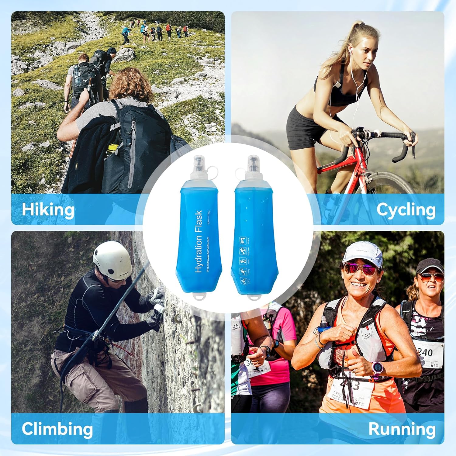 FR 250ml Soft Flask, Collapsible Soft Water Bottle for Hydration Packs - Running & Hiking Folding Water Bottle (White) - Image 7