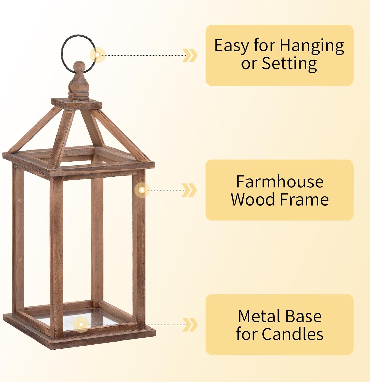 Romadedi Farmhouse Wood Candle Lantern - 12" / 16" Set of 2 Rustic Wooden Lanterns Decorative Candle Holder Home Decor Wedding Table Centerpiece Indoor Outdoor Fireplace Decorations, Brown - Image 6