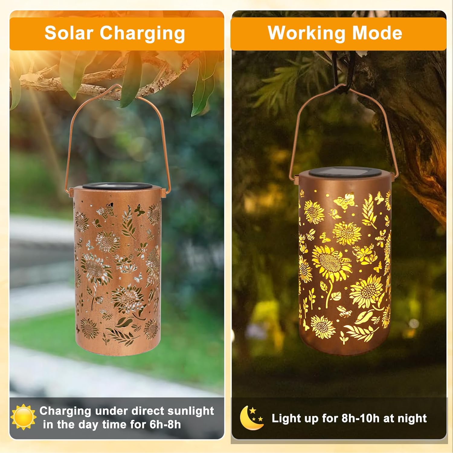 Sunflower Solar Lanterns Outdoor Waterproof Hanging Lights Garden Decor, Hanging Sunflower Birthday Gifts for Women Mom Grandma, Metal Solar Lantern for Yard Patio Porch Balcony - Image 3