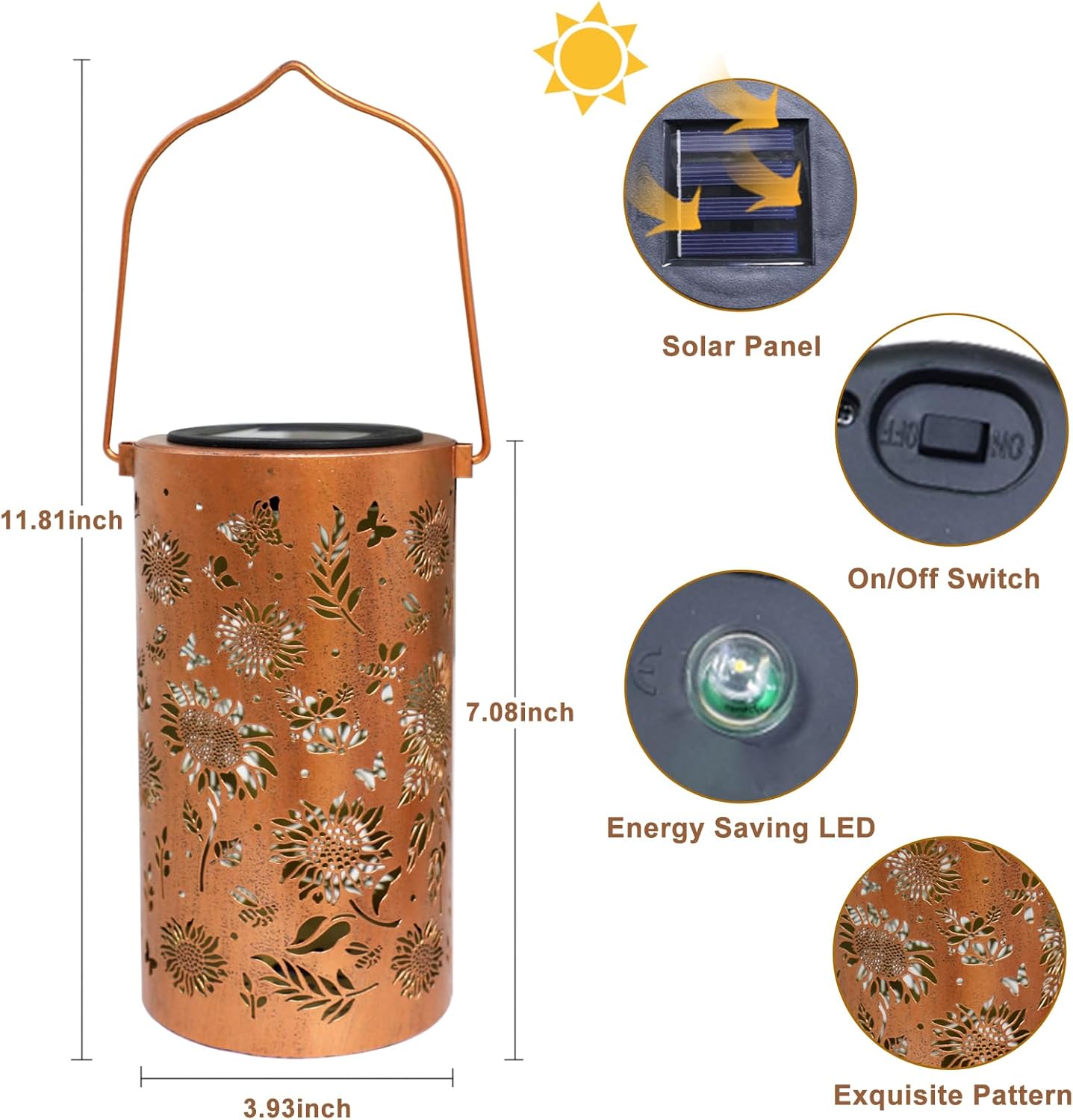 Sunflower Solar Lanterns Outdoor Waterproof Hanging Lights Garden Decor, Hanging Sunflower Birthday Gifts for Women Mom Grandma, Metal Solar Lantern for Yard Patio Porch Balcony - Image 4