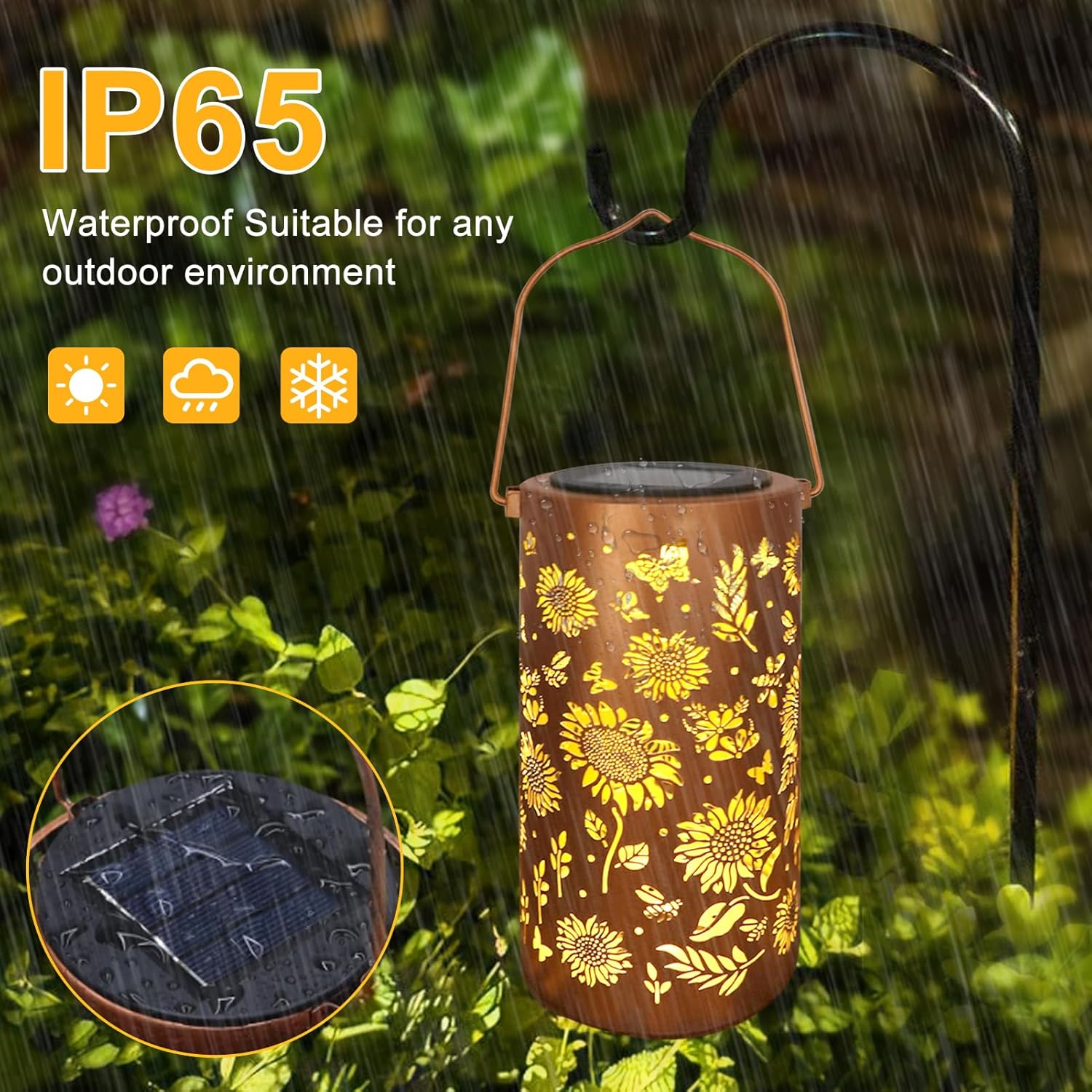 Sunflower Solar Lanterns Outdoor Waterproof Hanging Lights Garden Decor, Hanging Sunflower Birthday Gifts for Women Mom Grandma, Metal Solar Lantern for Yard Patio Porch Balcony - Image 5