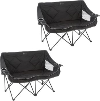 ARROWHEAD OUTDOOR Portable Folding Double Duo Camping Chair Loveseat w/ 2 Cup & Wine Glass Holder, Carrying Bag, Supports up to 500lbs