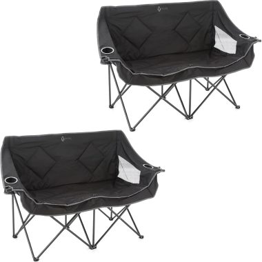 ARROWHEAD OUTDOOR Portable Folding Double Duo Camping Chair Loveseat w/ 2 Cup & Wine Glass Holder, Carrying Bag, Supports up to 500lbs