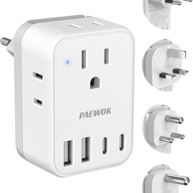 International Travel Adapter Set, US to UK/EU/South Africa/India Universal Power Adapter- 4 AC Outlets 4 USB Ports (2 USB C), Travel Plug Adapter Kit Include Type G/C/M/D Detachable Plug